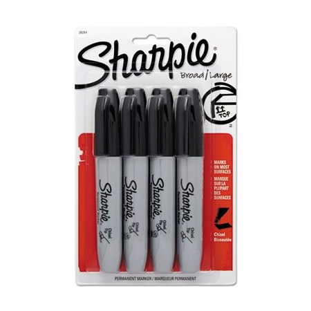 Sanford Sharpie, CHISEL TIP PERMANENT MARKER, MEDIUM, BLACK, 4PK 38264PP